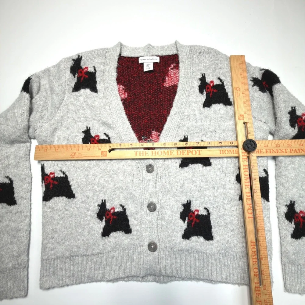 Cupcakes and Cashmere Scottie Dog Cardigan Sweater Women's Medium Gray Knit